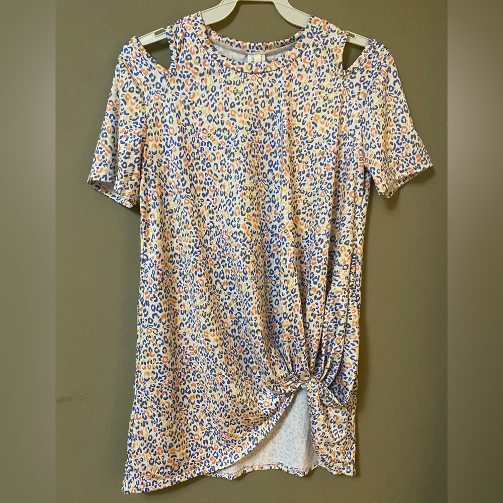 GTOG Girls Coral/Denim Animal Print Cut-Out Top NWT XS Age 4-6